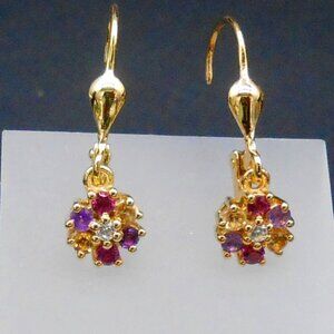 Earrings, Multi Gemstone Floral in 18K Vermeil Yellow Gold Over Sterling
